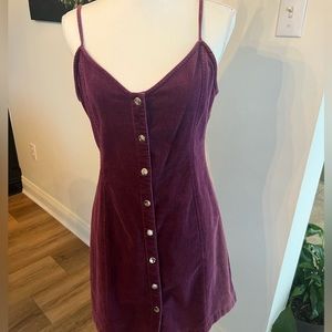 Purple Velvet Button Down Spaghetti Strap Dress